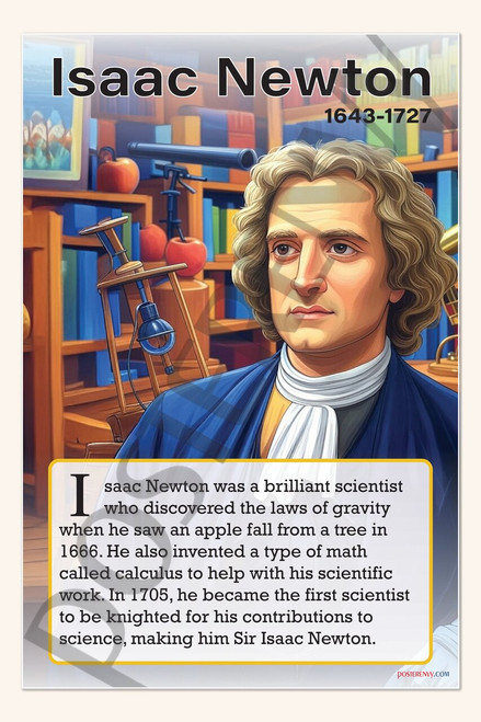 Isaac Newton - Laws of Motion & Gravity - Biography Poster 18" x 12"