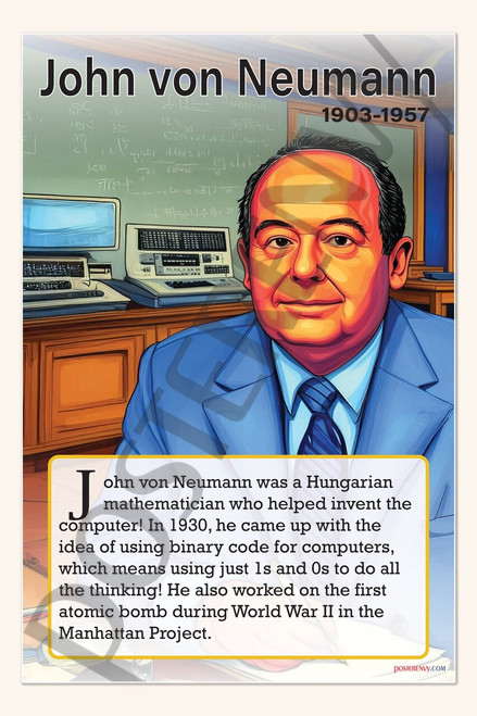John von Neumann - Mathematical Genius & Computer Science Pioneer - Biography Poster 18" x 12"