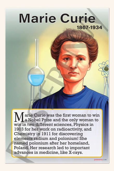 Marie Curie - First Woman to Win a Nobel Prize - Biography Poster 18" x 12"