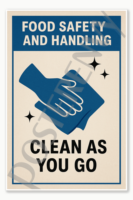 Clean As You Go Restaurant food safety kitchen workplace sign Poster - 18 inch x 12 inch