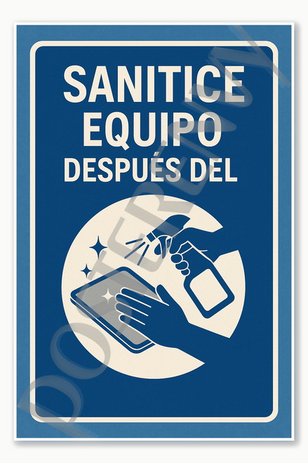 Sanitize Equipment After Use - Spanish Restaurant Kitchen Workplace Food Safety Employee sign poster - 18 inch x 12 inch