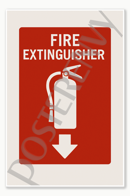 Safety and Emergency Signs Fire extinguisher locations restaurants employees kitchen Poster - 18 inch x 12 inch