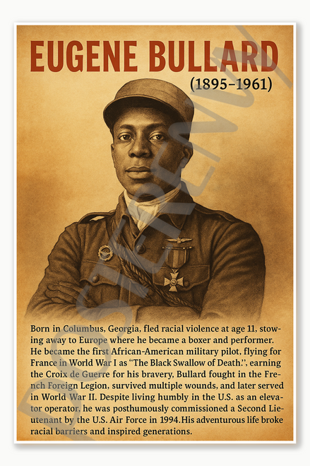 Eugene Bullard the Black Swallow of Death African American War Hero World War 1 and World 2 Poster - 18 inch x 12 inch