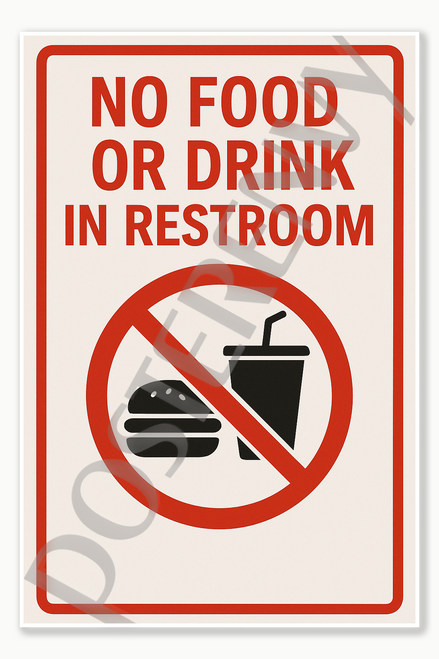 Restaurant Food Safety and Emergency Signs No Food or Drink in Restroom - English Poster - 18 inch x 12 inch
