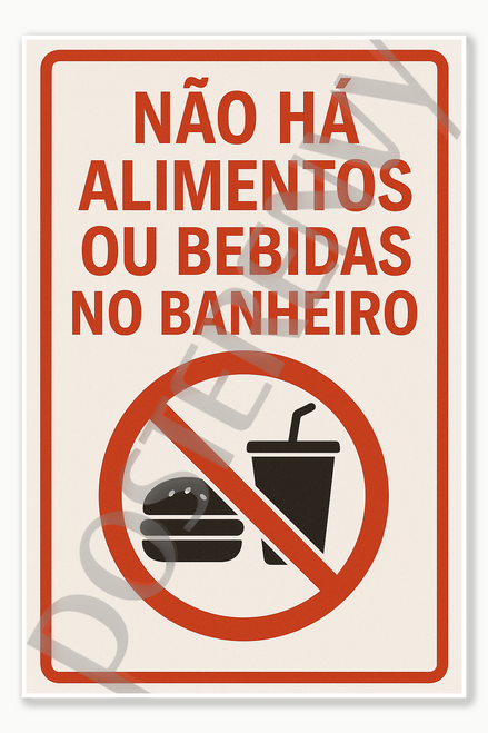 Restaurant Food Safety and Emergency Signs No Food or Drink in Restroom - Portuguese Nao Ha Alimentos Ou Bebidas No Banheiro Poster - 18 inch x 12 inch