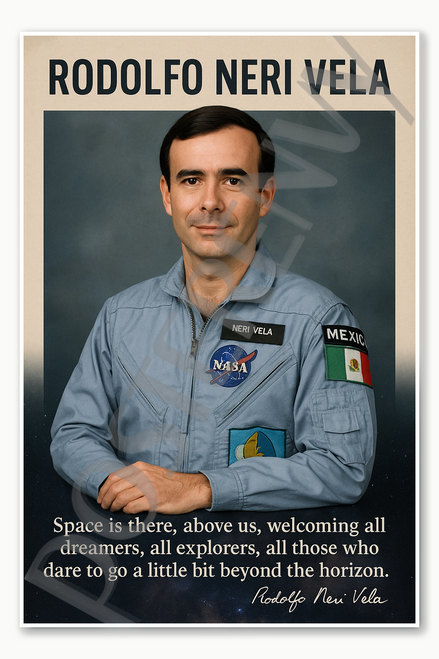 Rodolfo Neri Vela Famous Hispanic Latino NASA American Space Astronaut quote welcoming all dreamers Poster - 18 inch x 12 inch