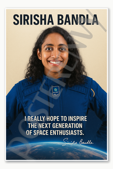 Sirisha Bandla American Indian Astronaut Space Virgin Galactic Telugu Motivational Classroom Woman Poster - 18 inch x 12 inch