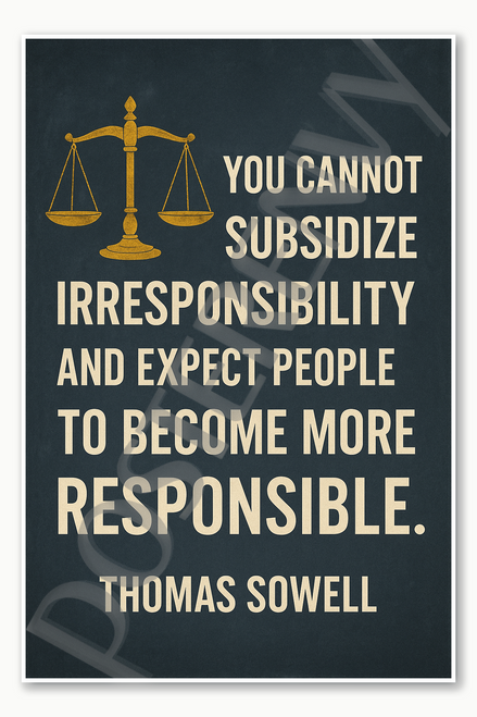 You cannot subsidize irresponsibility and expect people to become more responsible - Thomas Sowell Poster - 18 inch x 12 inch