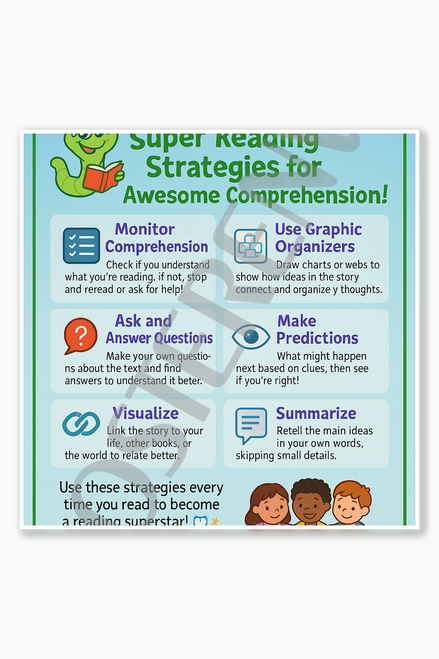 Super Reading Strategies for awesome comprehension Common Core Poster - 18 inch x 12 inch