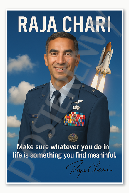 Raja Chari Indian American Pilot Astronaut Space Shuttle Motivational Classroom Poster - 18 inch x 12 inch