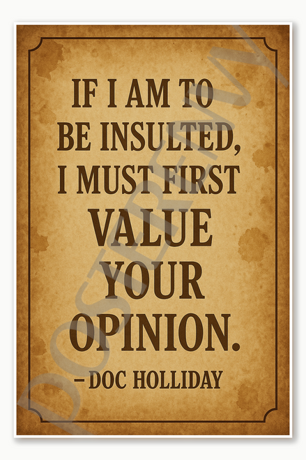 If I am to be insulted I must first value your opinion - Doc Holiday Poster - 18 inch x 12 inch