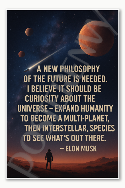 A new philosophy of the future is needed - Elon Musk Poster - 18 inch x 12 inch