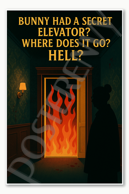 Bunny had a secret elevator Where does it go Hell Poster - 18 inch x 12 inch