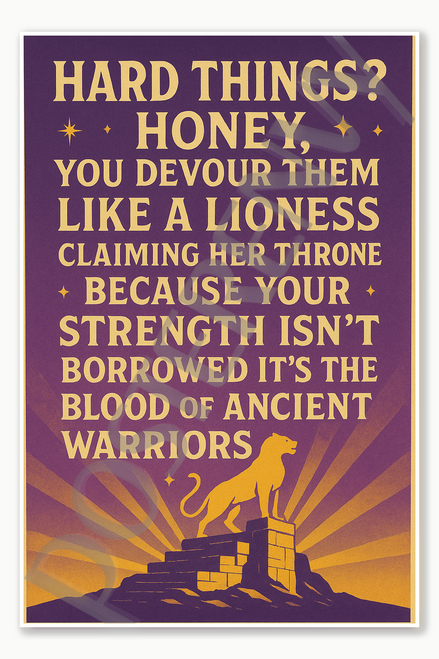 Hard things Honey you devour them like a lioness claiming her throne because your strength isn't borrowed it's the blood of ancient warriors Poster - 18 inch x 12 inch