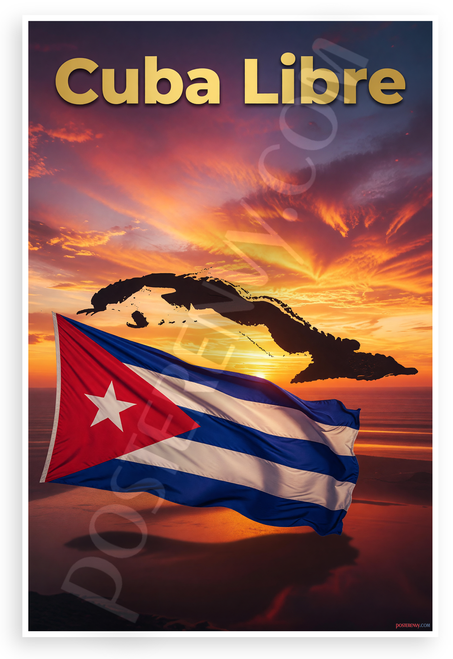 Cuba Libre Cuban Flag Sunset Island Silhouette Travel 12x18 US Made Poster