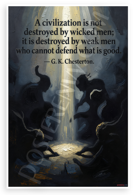 G.K. Chesterton 'A Civilization is Not Destroyed by Wicked Men' Inspirational 12x18 US Made Poster