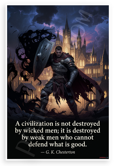 G.K. Chesterton "Civilization Not Destroyed by Wicked Men" Fantasy Warrior 12x18 US Made Poster