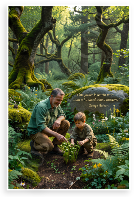 George Herbert "One Father Is Worth More Than a Hundred School Masters" Inspirational 12x18 US Made Poster