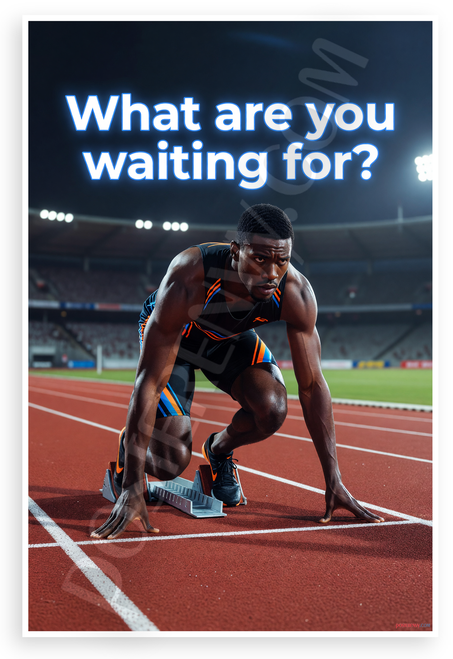 What Are You Waiting For Runner Starting Blocks Motivational 12x18 US Made Poster
