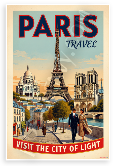 Paris Eiffel Tower Sacre Coeur Notre Dame Vintage Travel 12x18 US Made Poster