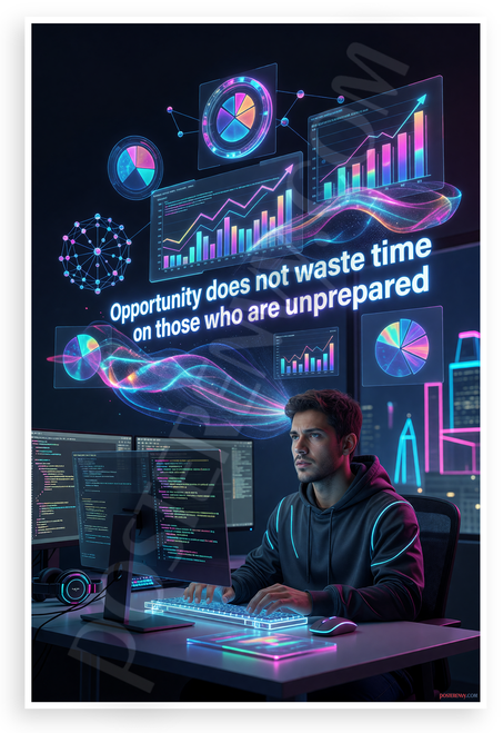 Opportunity Does Not Waste Time on Unprepared Quote Coder Innovation 12x18 US Made Poster