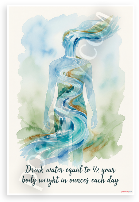 "Drink Water Equal to 1/2 Your Body Weight in Ounces Each Day" Hydration Motivational 12x18 US Made Poster