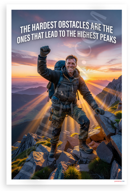 "The Hardest Obstacles Are the Ones That Lead to the Highest Peaks" Motivational 12x18 US Made Poster