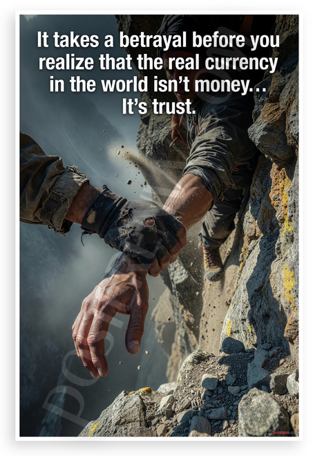"It Takes a Betrayal... It's Trust" Mountain Climber Hands Inspirational 12x18 US Made Poster
