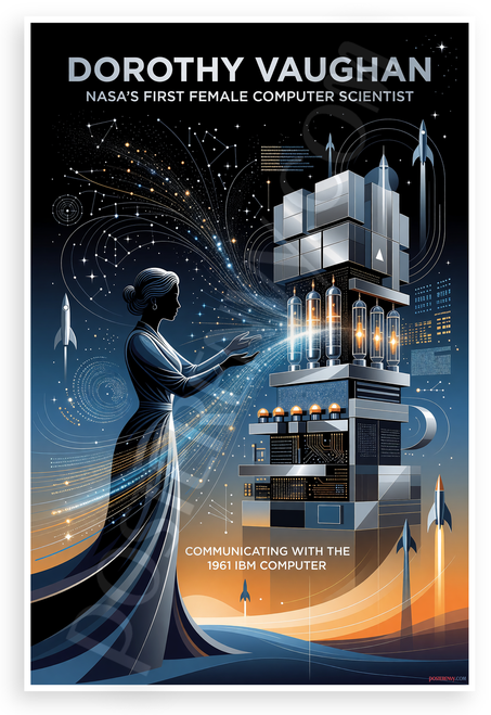 Dorothy Vaughan NASAs First Female Computer Scientist Communicating with 1961 IBM Computer 12x18 US Made Poster