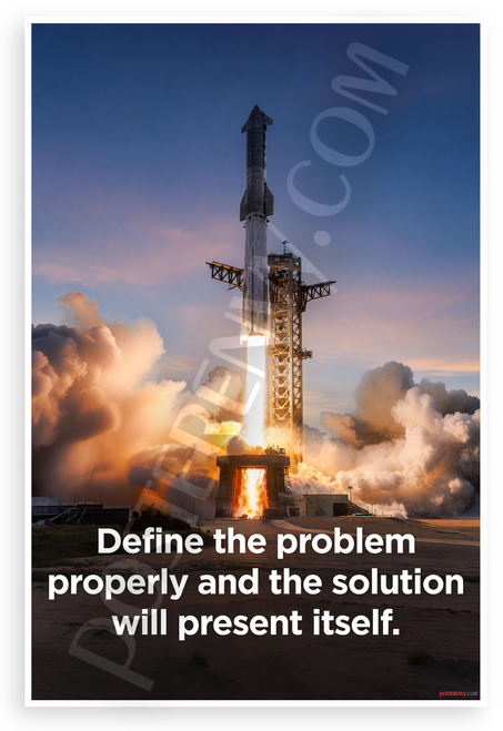 "Define the Problem Properly and the Solution Will Present Itself" Starship Rocket Launch Inspirational 12x18 US Made Poster