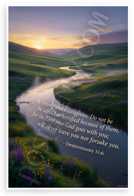Deuteronomy 31:6 'Be Strong and Courageous' Inspirational 12x18 US Made Poster