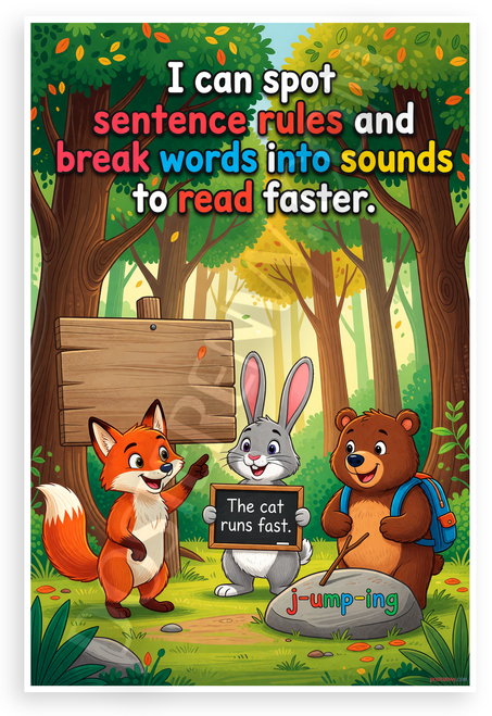 I Can Spot Sentence Rules Phonics Forest Animals Educational 12x18 US Made Poster