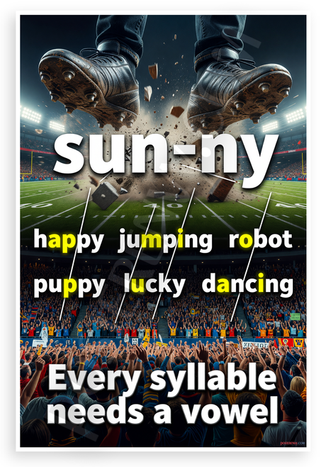 Every Syllable Needs a Vowel Educational Football Stadium 12x18 US Made Poster