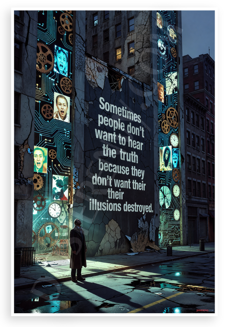 "Sometimes People Don't Want to Hear the Truth Because They Don't Want Their Illusions Destroyed" Urban Cyberpunk Inspirational 12x18 US Made Poster