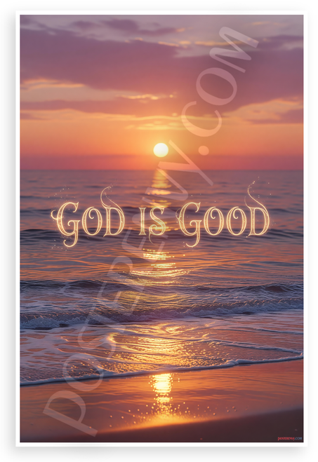 God Is Good Ocean Sunset Inspirational 12x18 US Made Poster