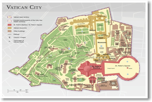 Vatican City Map - NEW World Travel Poster