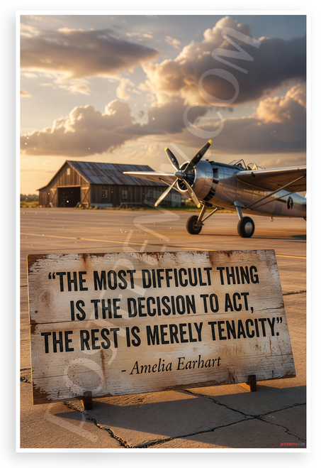 Amelia Earhart "The Most Difficult Thing is the Decision to Act" Aviation Inspirational 12x18 US Made Poster