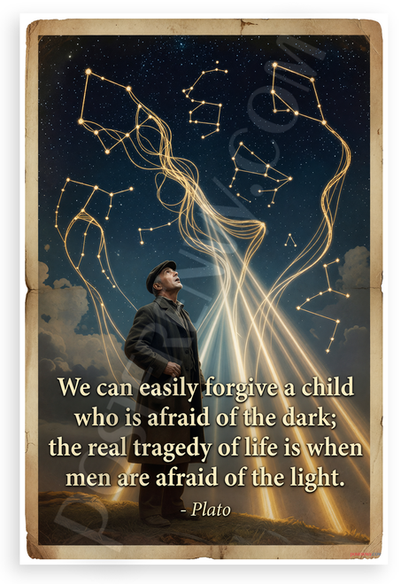 Plato 'We Can Easily Forgive a Child Afraid of the Dark' Inspirational 12x18 US Made Poster