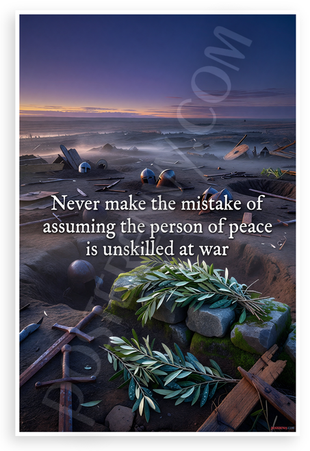 "Never Make the Mistake of Assuming the Person of Peace is Unskilled at War" Motivational 12x18 US Made Poster