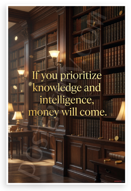 "If You Prioritize Knowledge and Intelligence, Money Will Come" Motivational 12x18 US Made Poster