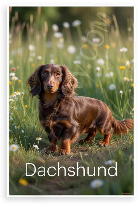 Elegant Dachshund in Wildflowers Field Nature 12x18 US Made Poster