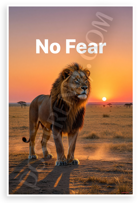 Lion No Fear Savannah Sunset Motivational 12x18 US Made Poster