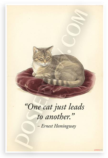 Ernest Hemingway "One Cat Just Leads to Another" Cat Quote 12x18 US Made Poster