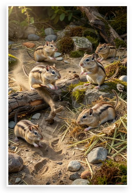 Adventurous Gerbils Exploring Desert Landscape Wildlife 12x18 US Made Poster