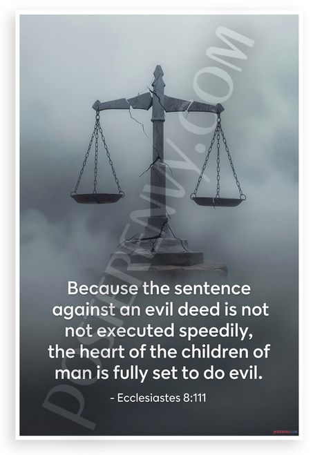 Ecclesiastes 8:11 'Sentence Against Evil Deed' Justice Scale Inspirational 12x18 US Made Poster