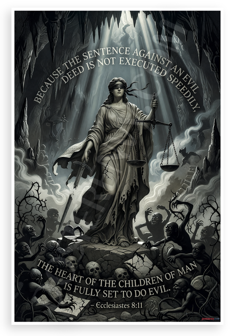 Ecclesiastes 8:11 'Heart Fully Set to Do Evil' Lady Justice Dark Art 12x18 US Made Poster