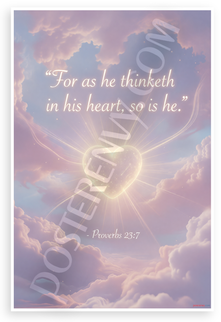 Proverbs 23:7 "For as he thinketh in his heart, so is he" Inspirational 12x18 US Made Poster