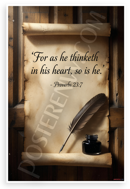Proverbs 23:7 "For as He Thinketh in His Heart, So Is He" Inspirational 12x18 US Made Poster