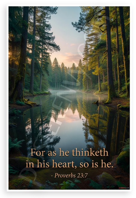 Proverbs 23:7 "For as He Thinketh in His Heart, So Is He" Inspirational 12x18 US Made Poster