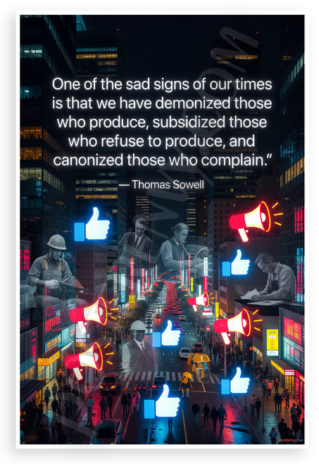 Thomas Sowell 'Demonized Those Who Produce Subsidized Those Who Refuse' Inspirational 12x18 US Made Poster